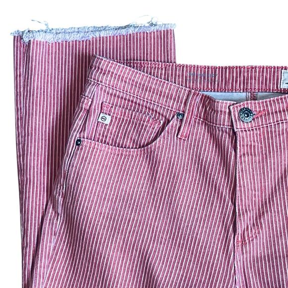 AG Adriano Goldschmeid Women’s Sz 29 Pink Stripe Flare Crop Jean Jodi Denim - Picture 6 of 16
